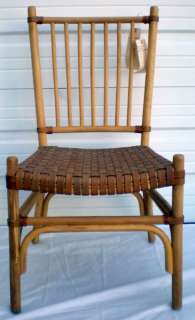 Bryan Rattan Side chair Natural Woven Leather Wood 6900  