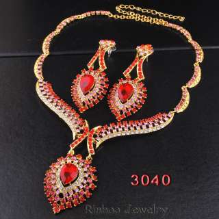 W28937 red rhinestrone girls Necklace Earring 1set  