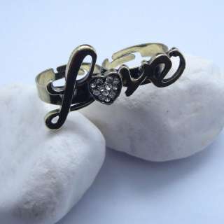 Charming Love Clear Rhinestone Double Finger Ring Adjustable  
