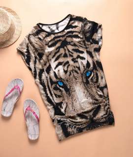New Womens Fashion T shirts Casual Printed Tiger Long NWT Top T shirt 
