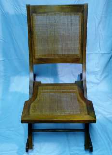 ANTIQUE FOLDABLE WOOD ROCKING CHAIR WITH CANE BACK + SEAT  