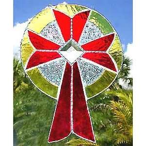 Red Stained Glass Cross w/ Center Bevel   8 x 11 1/2 