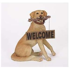    Polystone Dog Sculpture with Welcome Sign Patio, Lawn & Garden