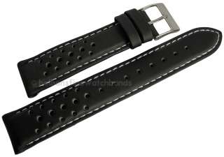   Black / White Silicone Rubber Perforated Mens Watch Band Strap  
