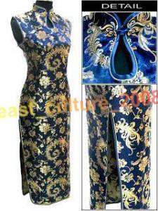 Chinese Long Cheongsam Evening Dress Gold/Blue WLD 09  