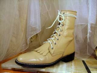 EXCELLENT Justin Ivory Color Lacer Roper Granny Grunge Boots Womans 