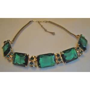  VINTAGE NECKLACE, BRIGHT GREEN EMERALD STYLE, STONES 