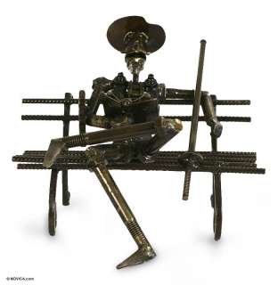 PARK BENCH READING~Motorcycle SCULPTURE Recycled Art  
