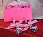 Betsey Johnson Little Princess Pink Plaid Ribbon w Heart Dangle 