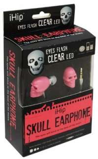 iHip Skull Pink Earphones Earbuds with Clear LED Eyes Blink to the 