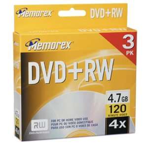  Memorex 4.7GB 4x DVD+RW Media (3 Pack) Electronics