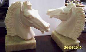 Pair of E&R Italy Signed Horse Heads Porcelain on Onyx  