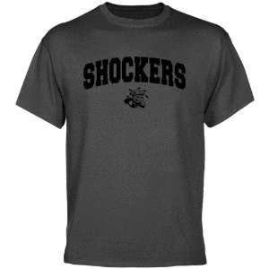  NCAA Wichita State Shockers Charcoal Logo Arch T shirt 