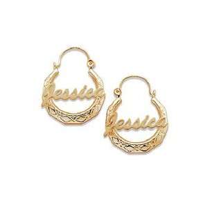  Gordons Jewelers 18K Gold Plate Name Etched Hoop Earrings 