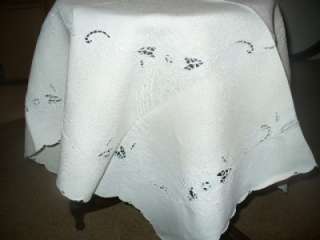 ANTIQUE VINTAGE *embroidered LINEN tablecloth w/cutwork* as is 