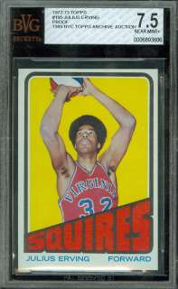 1972 73 TOPPS # 195 JULIUS ERVING RC PROOF BGS 7.5 SOLO FINEST GRADED 