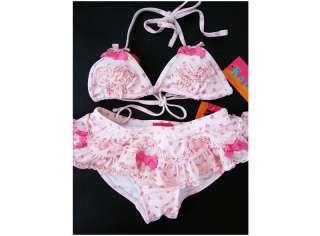   /Girls Pink Heart Skirted Tutu Bow Bikini Swimsuits 2T 6X  