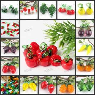   100pcs Cute Fruits Vegetables Lampwork Glass Spacer Loose Beads  