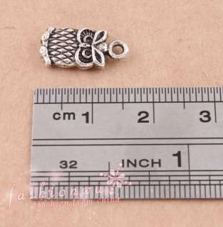 50X Old Silver Plated Lovely Fat Owl Charms 7*15mm  