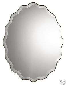 Oval Scalloped Ruffled Edge Antique Silver Wall Mirror  