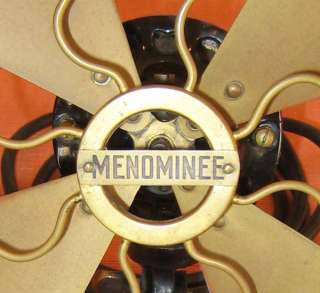 Antique Menominee Brass Blade Three Speed AC/DC 8 Electric Fan  