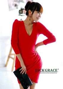  Unique Fashion V neck Slim Red Dress  