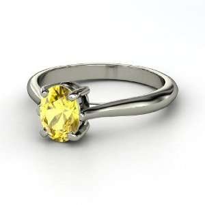  Oval Solitaire Ring, Oval Yellow Sapphire Platinum Ring 