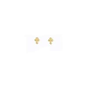  14K Yellow Gold Dipped Gothic Style Cross Stud Earrings 