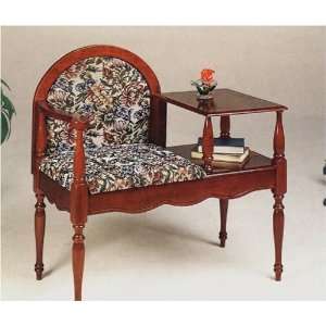  Cherry Finish Settee with Floral Printed Seat