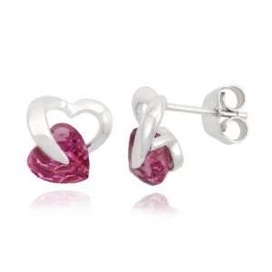  10k White Gold Heart Pink Tourmaline Earrings Jewelry