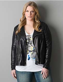 Plus size designer Sequin moto jacket by DKNY JEANS  Lane Bryant