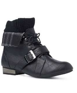 Black (Black) Fold Over Buckle Strap Boot  234017101  New Look