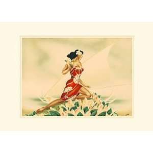  Wahine in Red, Polynesian Culture Note Card by Eric Gill 