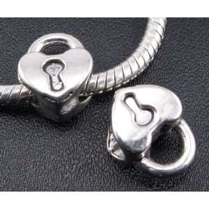  Heart Lock Antique Silver Charm Bead for Bracelet or 