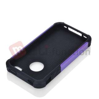 Purple Combo Hard Soft 2 Piece Cover Case For iPhone 4 4S + Protectors 