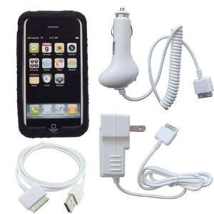 Apple iPhone 3GS Silicone Skin Case Cover Black w/ USB Data Cable, Car 