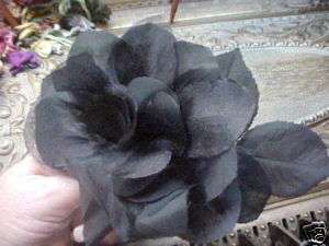 VINTAGE Silk Organza 5 BLACK leaves CZECH FLOWER ROSE  