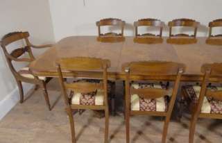 Regency Walnut Dining Table & 10 William IV Chairs Set  