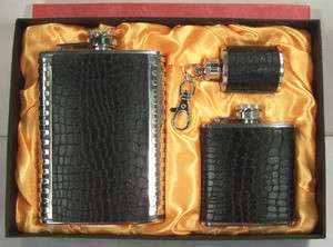NEW TRIPLE FLASK LEATHER SET liquor hip stainless steel  