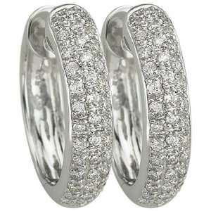 14K White Gold Pave Set Round Diamond Hoop Earrings (0.50 ctw, GH, SI1 