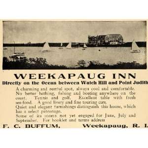  1907 Ad Weekapaug Inn Rhode Island Sailboats F C Buffum 