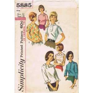  Simplicity 5885 Vintage Sewing Pattern Back Button Blouse 