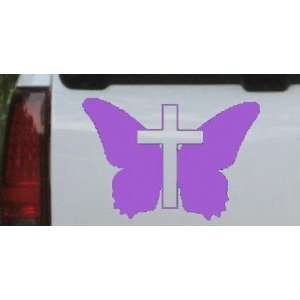 Purple 10in X 7.1in    Butterfly With Cross Christian Car Window Wall 