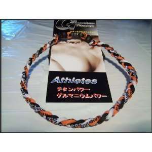 Baseball Titanium Necklace Orange/White/Black 20 inch  