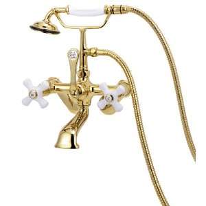   Hand Shower, Porcelain Cross Handles, Polished Brass