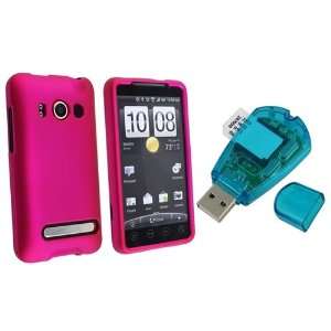  For HTC EVO 4G Hot Pink Rubberized Snap On Case + Sim Card 