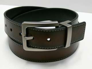   Cole Mens Reversible Brown Black Leather Casual Belt 1 3/8 Wide
