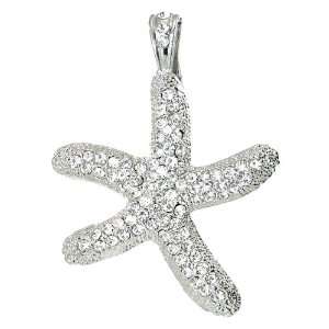    Starfish Silver tone White Crystal Pendant enhancer Jewelry