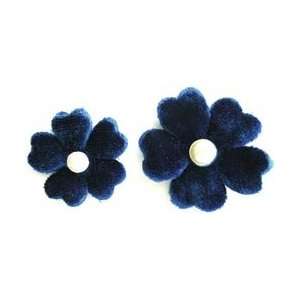  Creative Charms Vintage Velvet Poppies W/Pearls 4/Pkg Blue 
