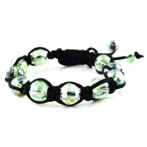   Stone Bead Bracelet   Black String Light Green Crystal Jewelry